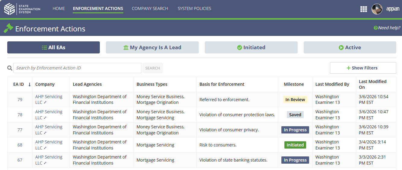 Enforcement Actions Search Page