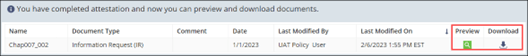 Screen capture showing the Preview and Download commands for external supervisory documents.