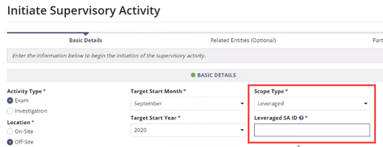 Select the Exam option, then the Leveraged scope type