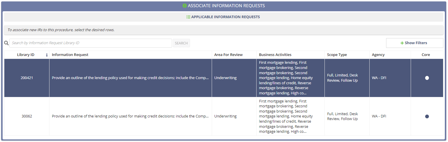 Screen capture showing associated information requests