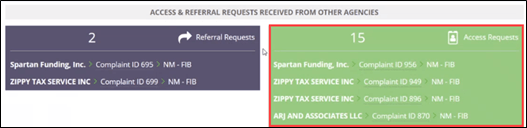 List of Access and Referral Requests on the agency's homepage