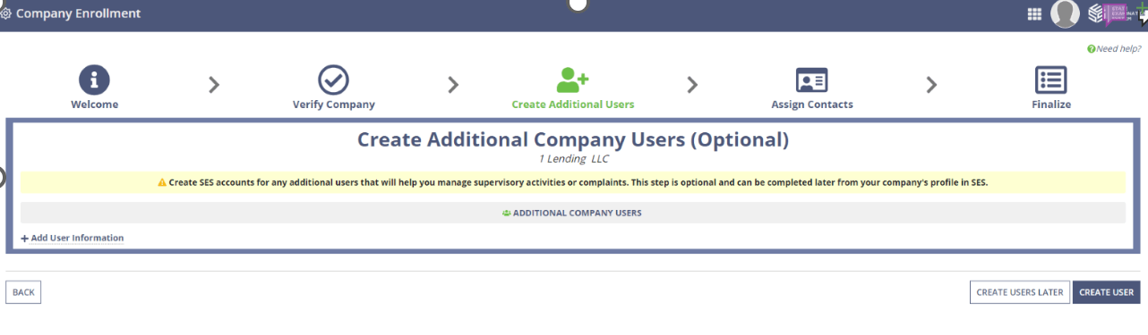 Add company users screen.