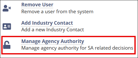 Manage agency authority related action.